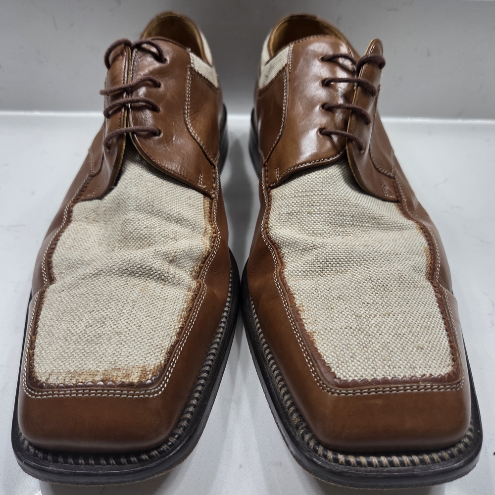 Mezlan Brown Leather & Cream Canvas Lace-Up Dress Shoes